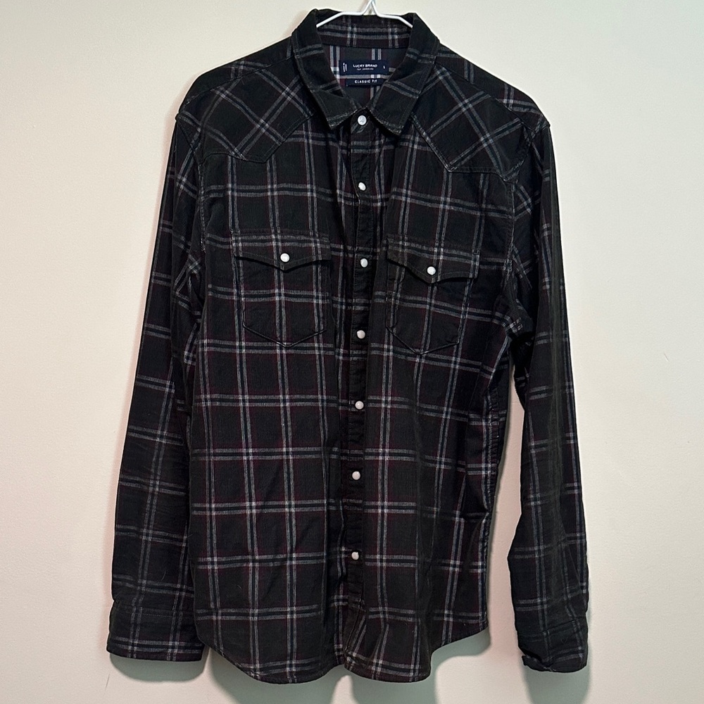 Lucky Brand Dark Plaid Button Down Shirt